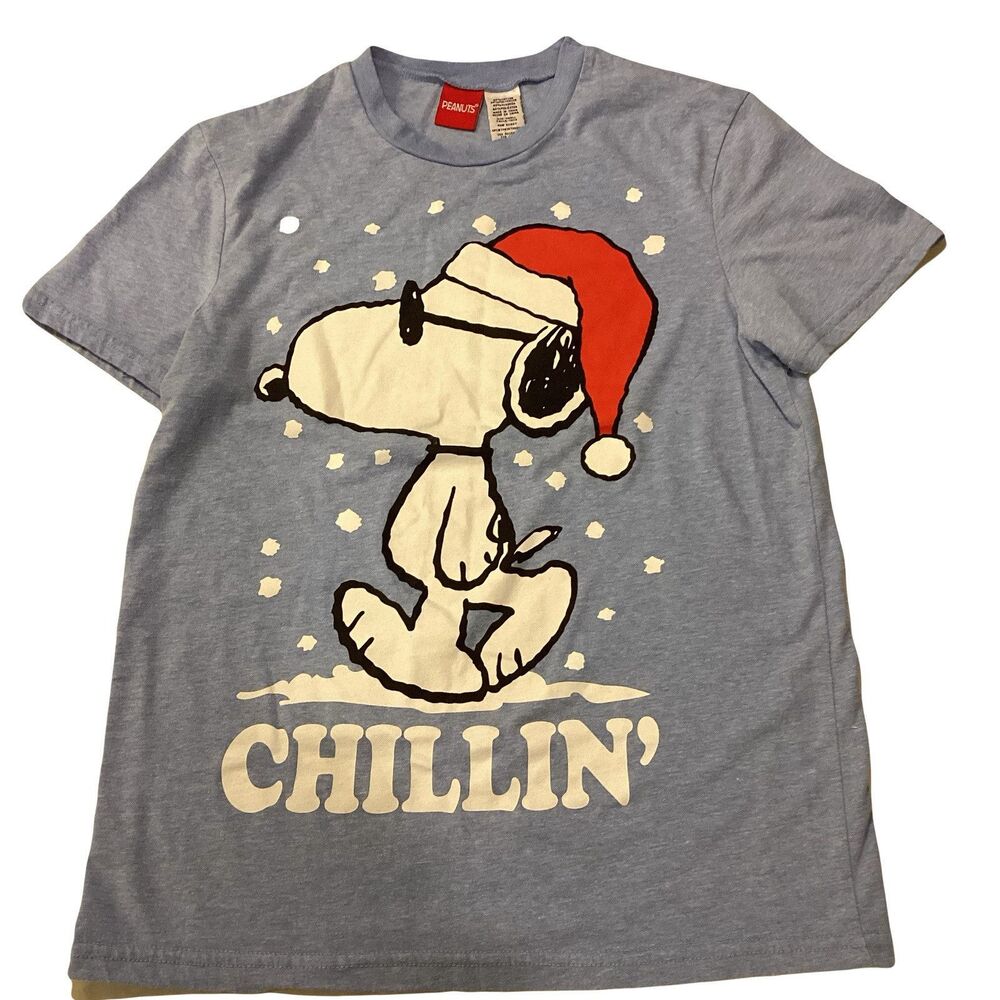 Peanuts Snoopy Chillin' Blue Graphic T-Shirt SS Sz S Cartoon Cosplay